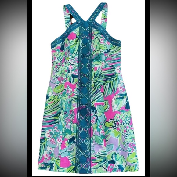 Lilly Pulitzer Vena Early BLOOMER Shift DRESS Multi Pop Up Jungle 0 Lace Teal - Picture 14 of 14